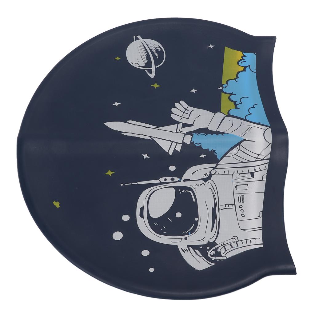 Шапочка для плавания Силиконовая Водонепроницаемая Повязка на голову с защитой ушей для взрослых с длинными волосами Водные виды спорта Печать Космонавт