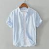 Men's Casual Solid White Linen-Cotton Short Sleeve Shirt