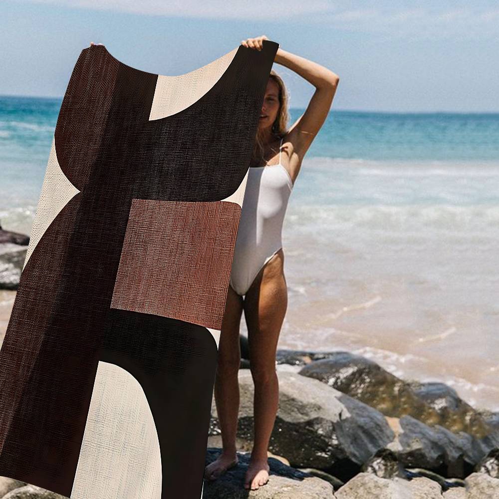 Abstract Retro Black Geometry Microfiber Beach Towel Absorbent Quick Dry Soft Yoga Swimming Resort Mountain Climbing Towel