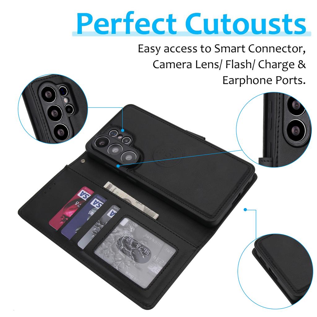 Magnetic Leather Case for Samsung Galaxy S26 Ultra S25 Edge S24 Plus S23 FE S22 S21 S20 Note20 Hand Strap Detachable Card Wallet
