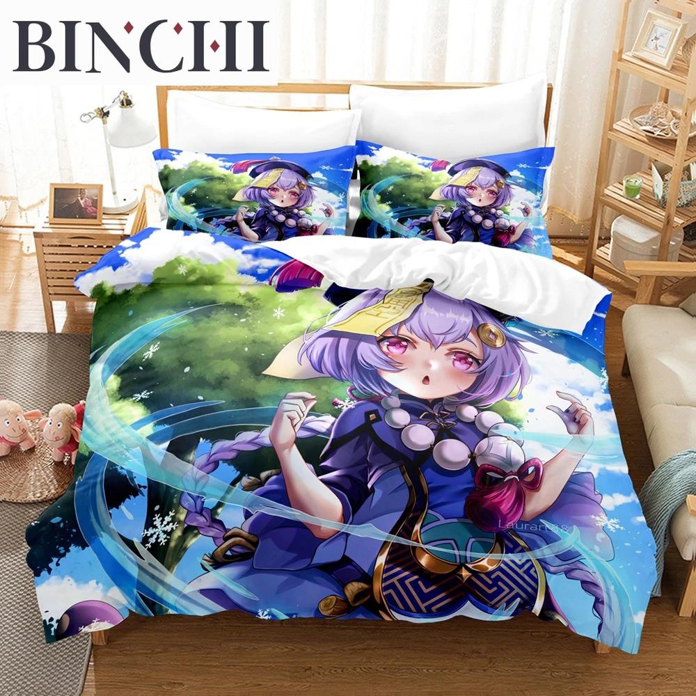 Комплект постельного белья с 3D-принтом и мультяшным принтом Genshin Impact Game, 3D-набор пододеяльников, постельное белье для мальчиков, декор для постельного белья