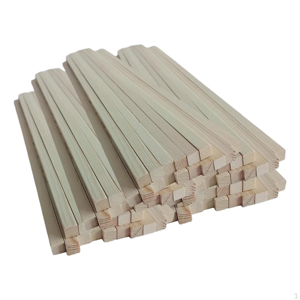 100 Pieces Unfinished Square Sticks Long Dowel Strips Wood Paint for Crafts