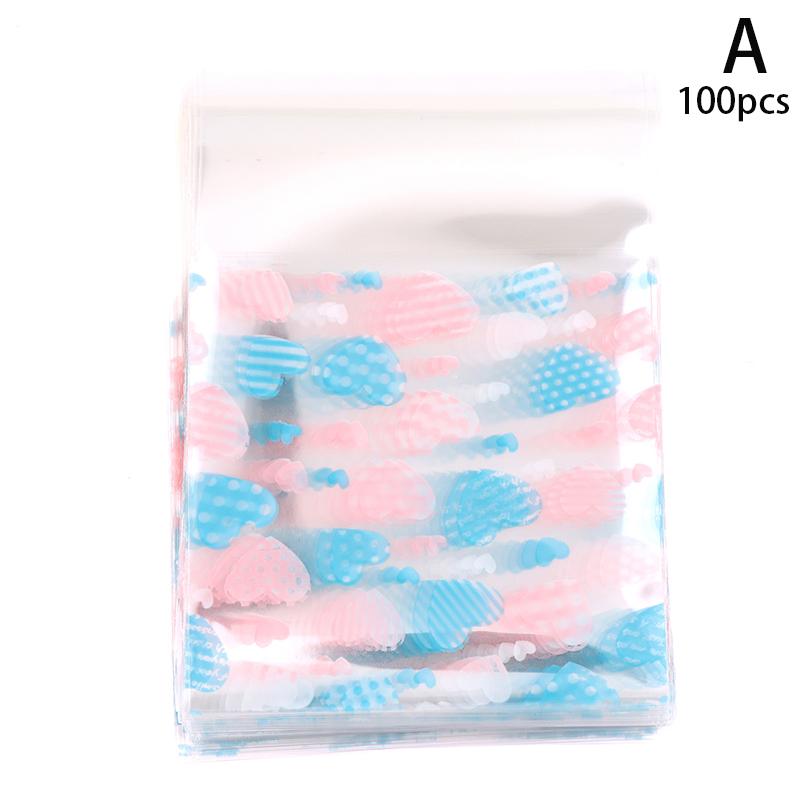 100 шт., прозрачный мешок для конфет в форме сердца, пластиковый пакет для печенья и закусок, упаковка для украшения выпечки, самоклеящаяся сумка