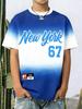 Single-piece Boys' Letter Pattern Blue and White Gradient Design Round Neck Drop Shoulder Short-sleeved T-shirt Spring/summer Style