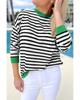 Black Striped Contrast Edge Long Sleeve Top