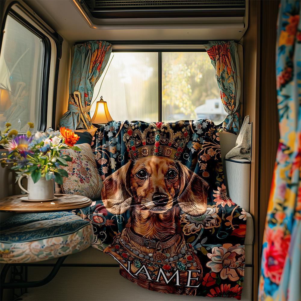 Royal Dachshund In Ornate Crown And Jewels Blanketcustomizable With Your Namecomfortable And Stylish Perfect For Travel Beds Chairs Offices Sofas