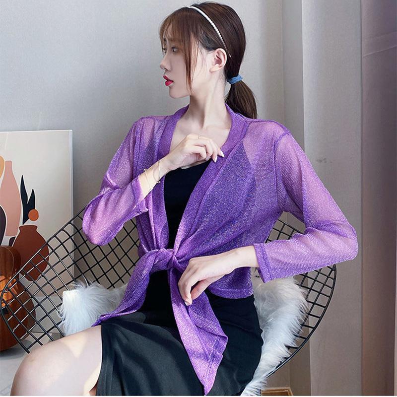 1 шт., нейлоновая кружевная трость с длинными рукавами, свободная тонкая шаль снаружи, женская солнцезащитная рубашка, летняя короткая куртка, топы, перламутровый кардиган из ледяного шелка, кружевные пальто