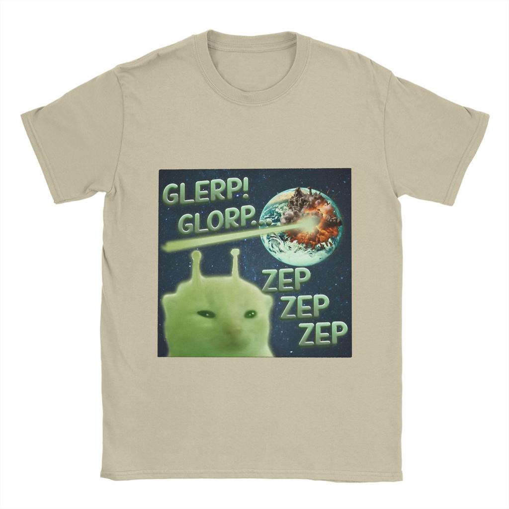 Men's Glorp Funny Alien Cat Brainrot Meme T Shirts  Pure Cotton Clothes Crazy Short Sleeve O-Neck T Shirt Printed T-Shirt