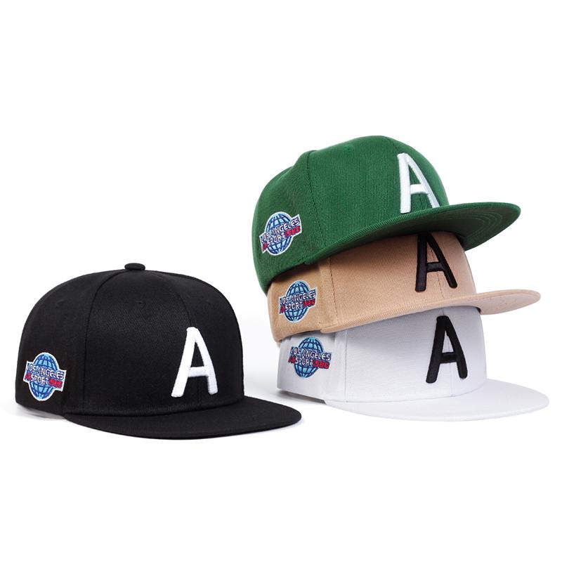 Children Letter A Side Earth Embroidery Flat Top Baseball Hat Cotton Outdoor Hip Hop Caps Boys and Girls Hats Snapback Cap