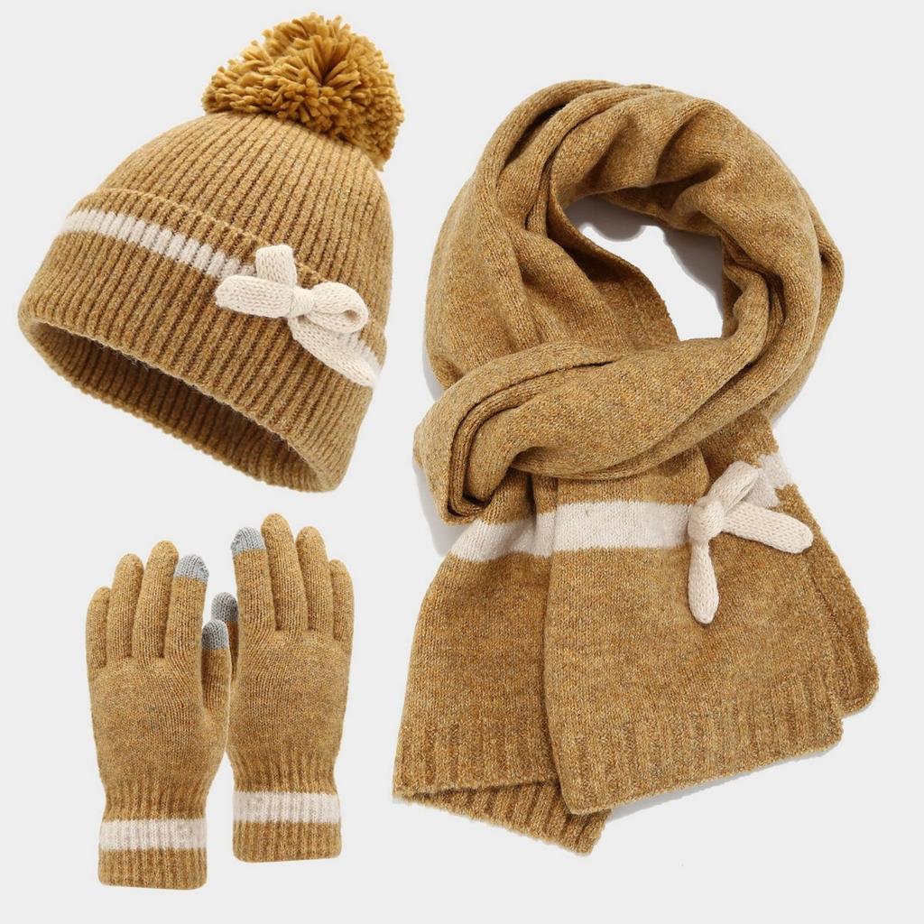 Women's Winter Fashion Cold-proof Hat Set Hat Scarf Gloves Three-piece Set