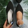 Женские туфли на плоской подошве с острым носком, однотонные трикотажные туфли без застежек, повседневные дышащие балетки для женщин, туфли на плоской подошве, женские мокасины