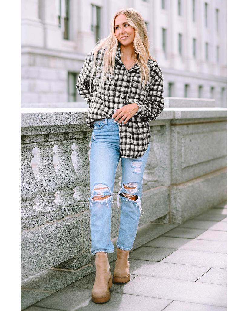 Azura Exchange Plaid Print Buttoned Tunic Shacket