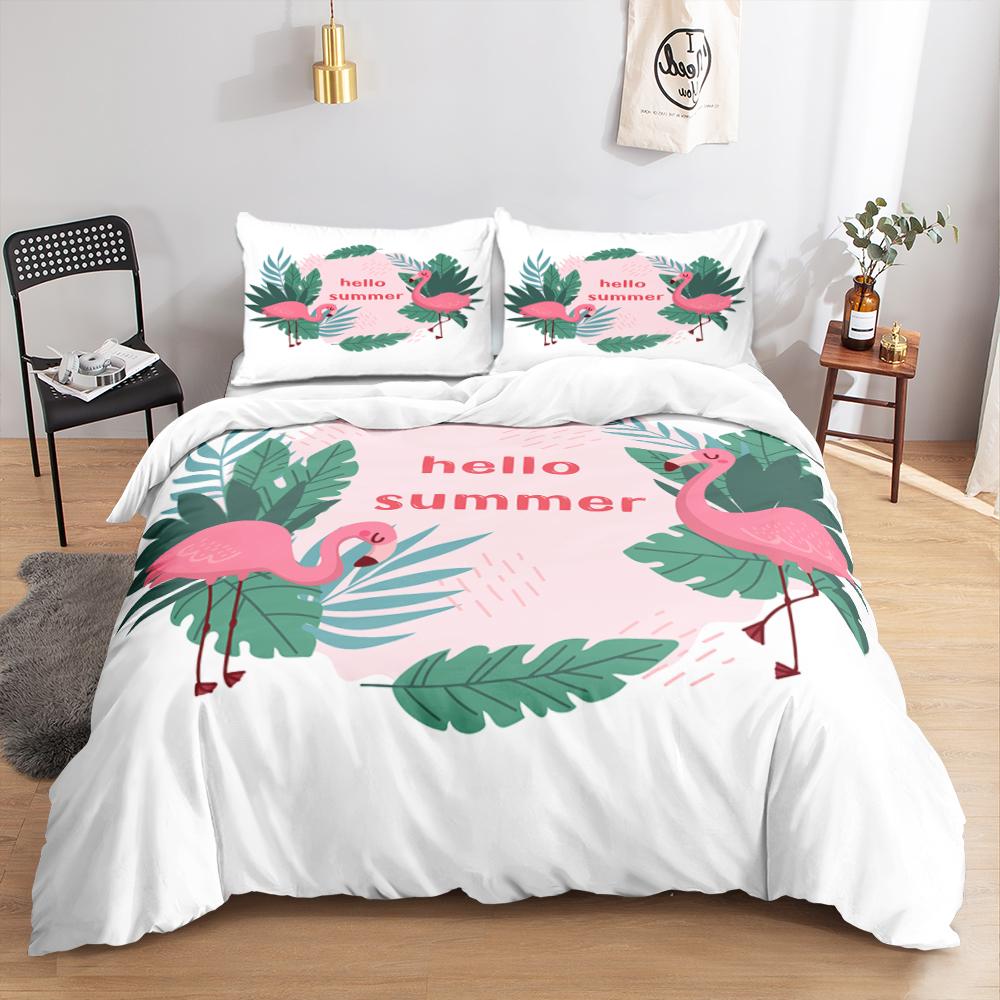 Animal Flamingo King Queen Duvet Cover Cartoon Pink Tropical Bird Bedding Set For Kids Teens Aduls Blue Soft 2/3pcs Quilt Cover