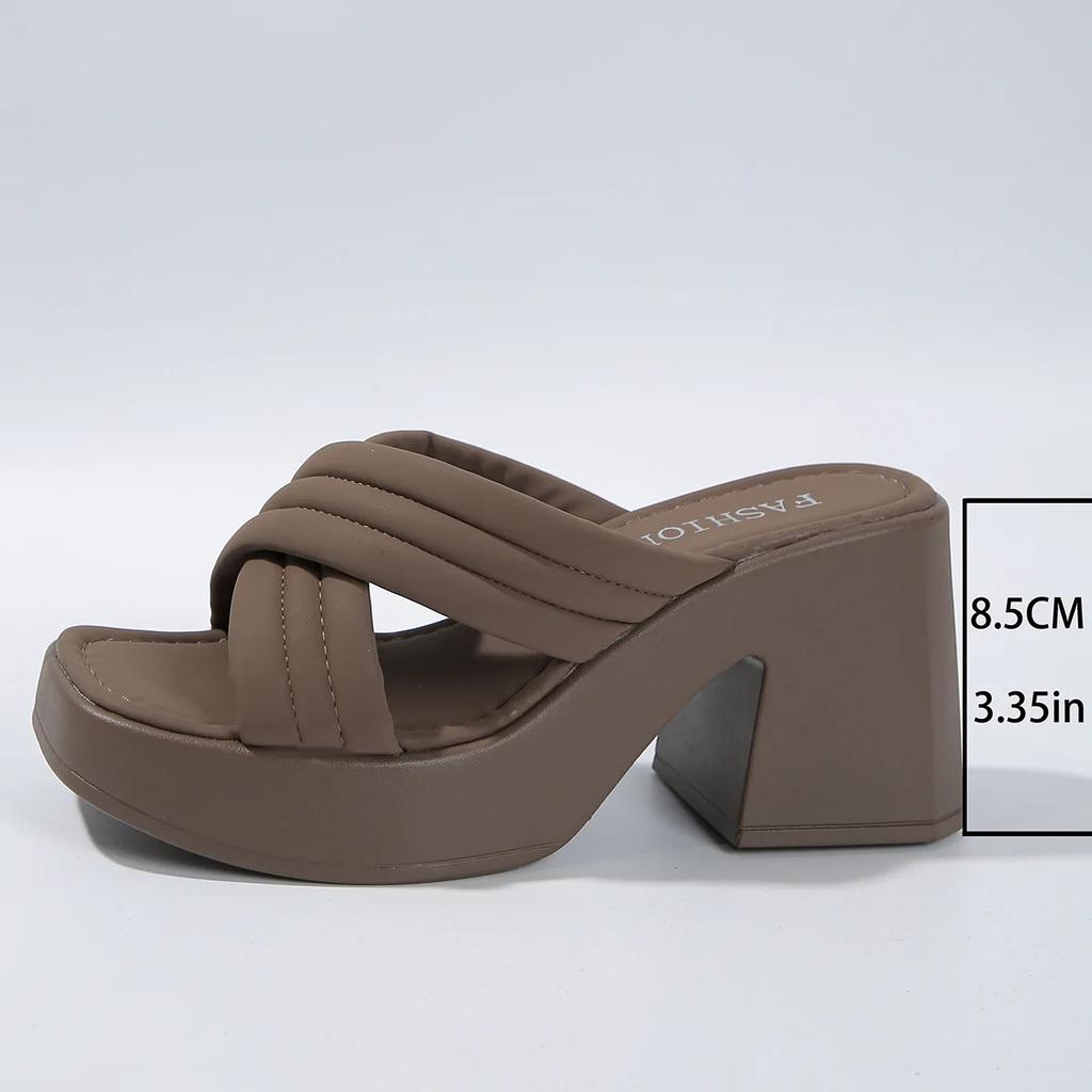 Повседневные тапочки-кроссоверы на высоком каблуке для женщин, летняя новая верхняя одежда, толстый каблук, толстая подошва, однотонные пуловеры