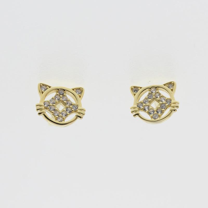 Серьги в виде медной монеты с бриллиантами в виде кошки на удачу для женщин. Модные и универсальные креативные серьги с уникальным дизайном.