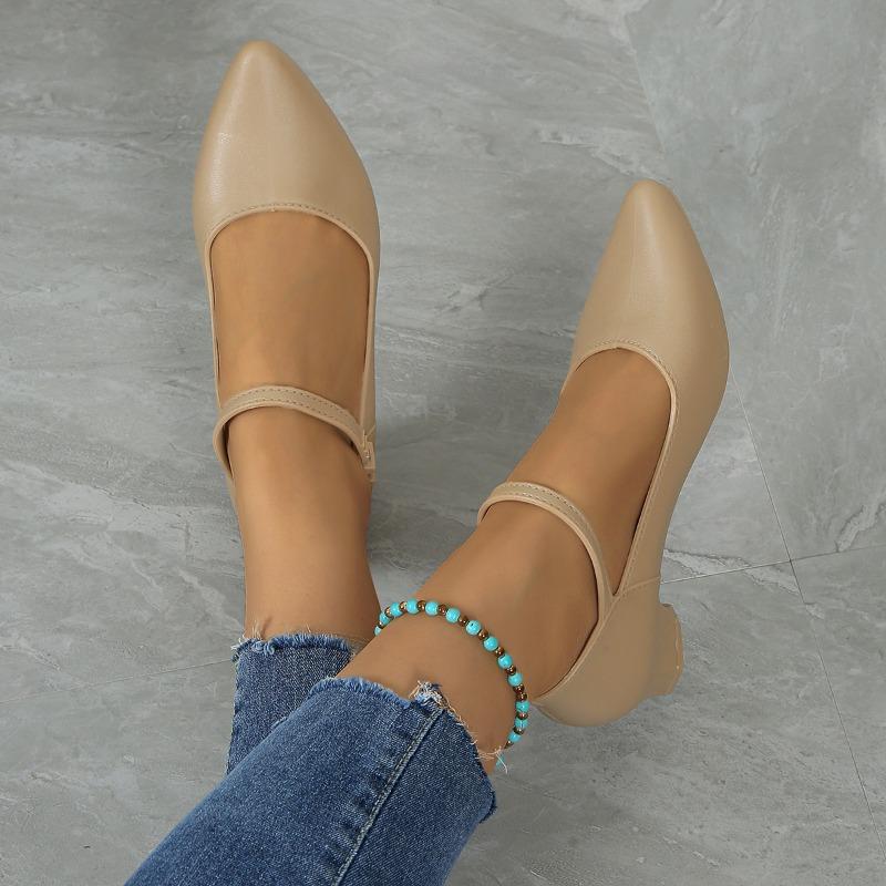 Туфли для женщин 2024 года, базовые женские туфли на высоком каблуке, фирменные офисные туфли-лодочки, женские туфли с заостренным носком, пряжкой, ремешком, квадратным каблуком