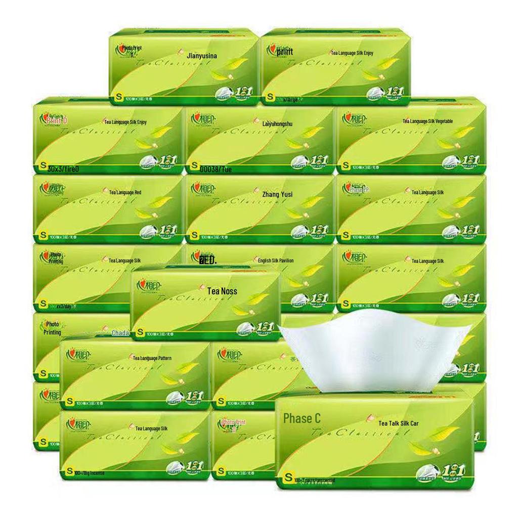 Xinxiangyin Tea Language 3-Ply Silk Tissue - 100 Sheets, 20 Pack Facial Napkins