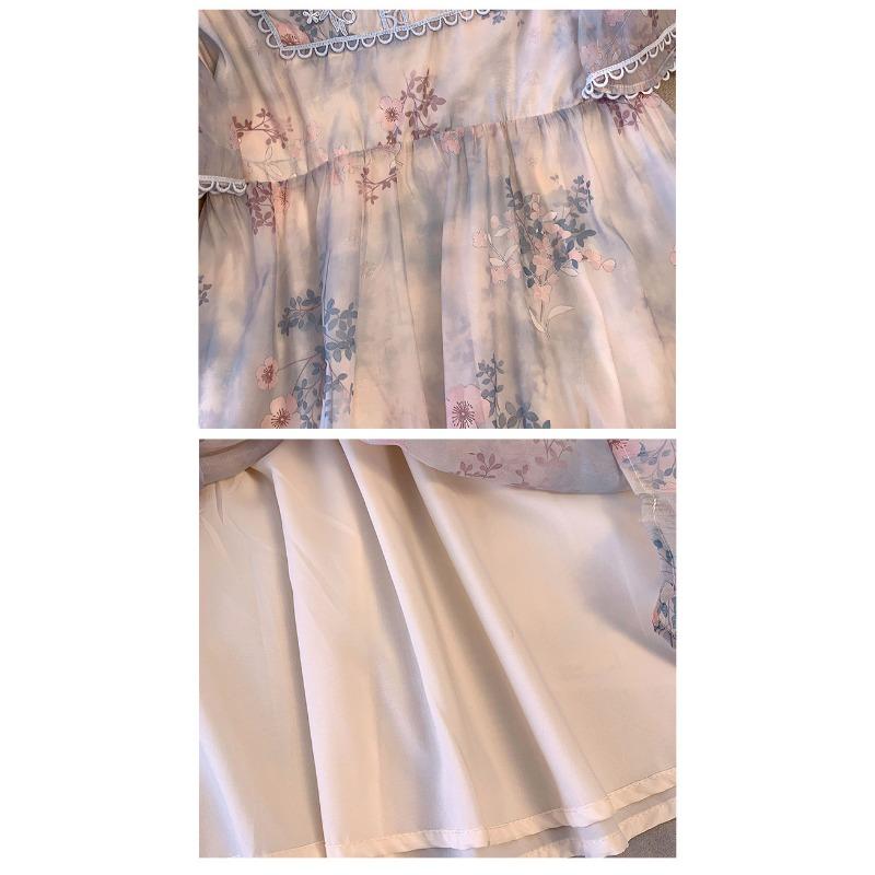 Плюс Размер Женское Летнее Новое Утягивающее Новое Китайский Стиль Печатный V-образный вырез Короткие Рукава Платье