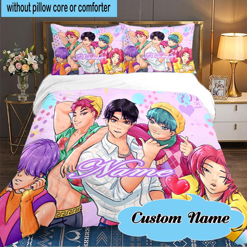 Custom Name 3PCS Fantasy Night Trio K-Pop Bedding Set Including 1pc Duvet Cover And 2pcs Pillowcases for Bedroom, Dormitory Gift Home Decor