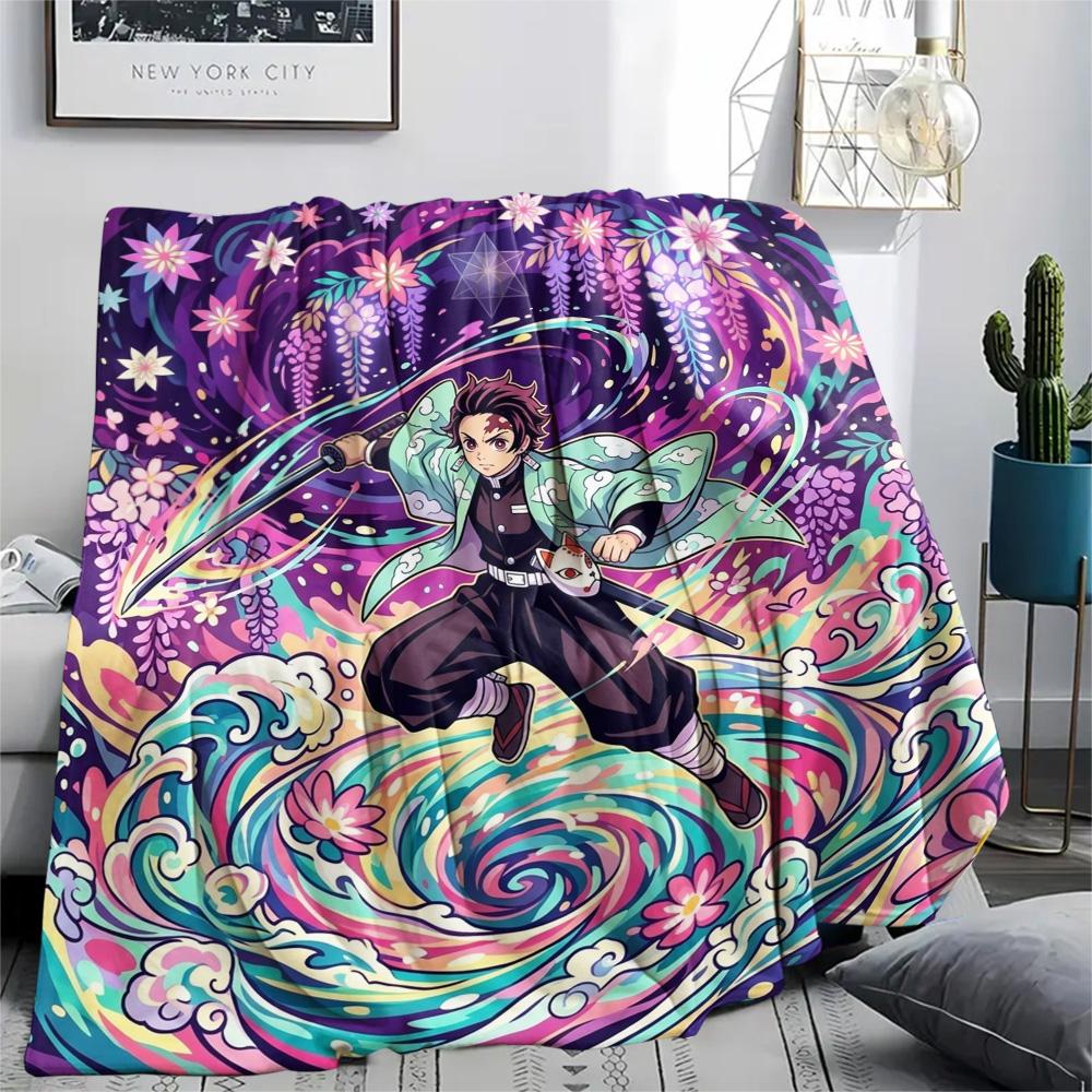 Demon Slayer Tanjiro Flannel Blanket Warm Cozy Print Design for Bedroom Beds Sofas Outdoor Travel.-TING