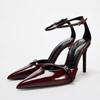 Ankle Metal Buckle Pumps Women Point Head Patent Leather Stilettos Summer Sexy Thin High Heels Sandals for Woman