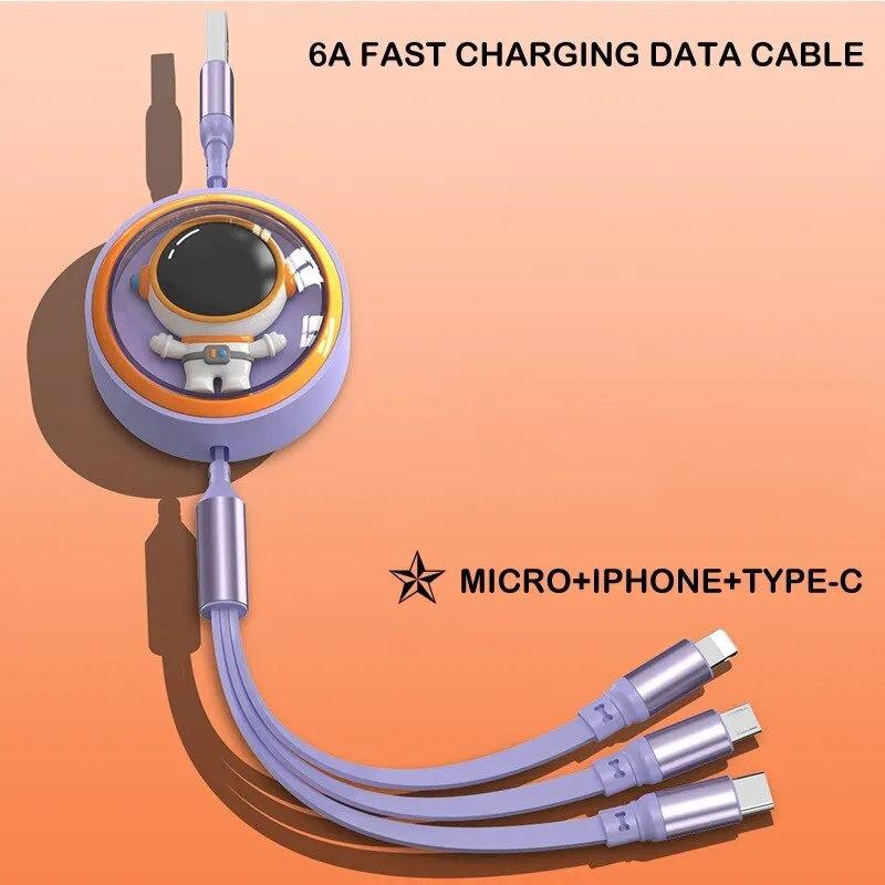 3 In 1 5A Super Fast Charging Data Cable Suitable For IPHONE Huawei Samsung Xiaomi Poco Mobile Phone Telescopic Charging Cable
