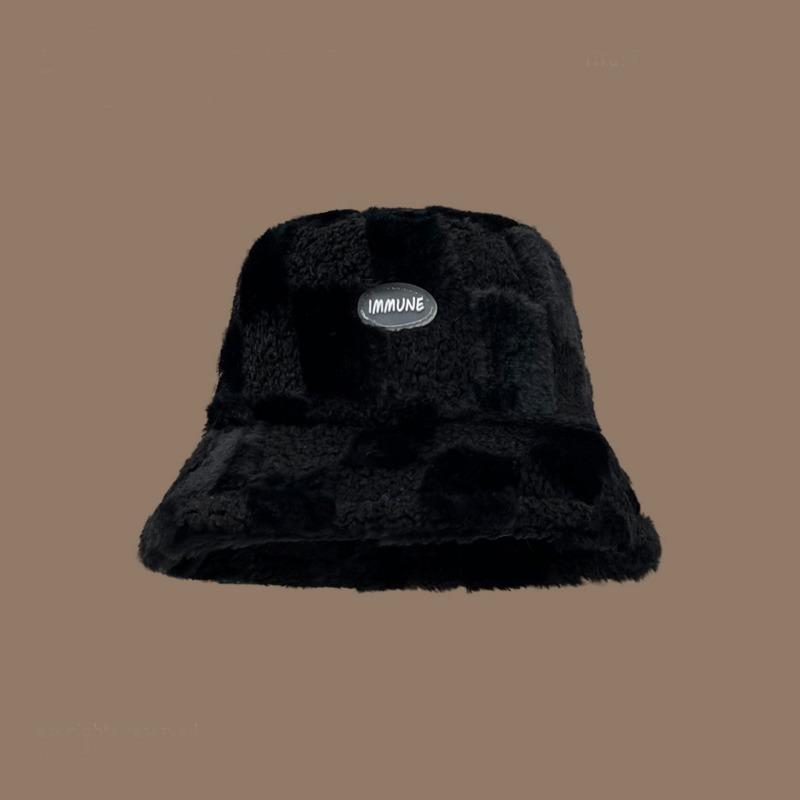 Lamb wool plaid fisherman's hat Children's autumn and winter thickened thermal basin hat Show face Young student couple bucket hat