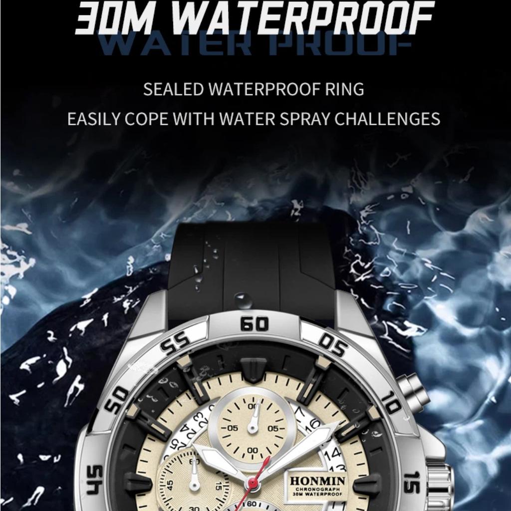 Роскошные Мужские Наручные Часы Топ Кварцевые Оригинальный Силиконовый Ремешок Мужские Часы Дата Хронограф Водонепроницаемые Светящиеся Мужские Часы Мужские+Коробка