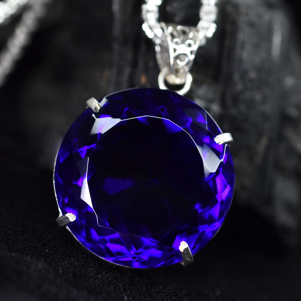 A Grade 113.55 Ct CERTIFIED Blue Topaz 925 Sterling Silver Unique Round Pendant MY-PD-136-NS