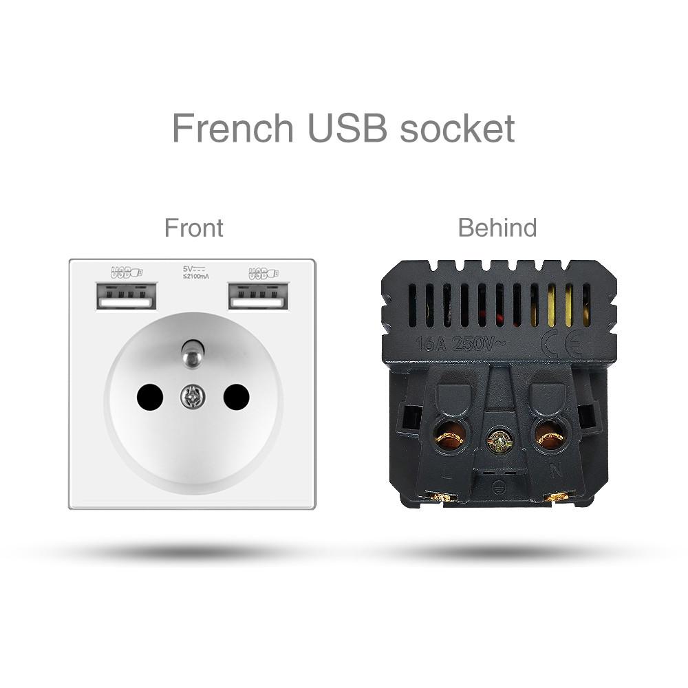 Сенсорный выключатель света из закаленного стекла, белый европейский стандарт, немецко-французская настенная розетка с USB-выключателем, модуль RJ45, комбинация «сделай сам»