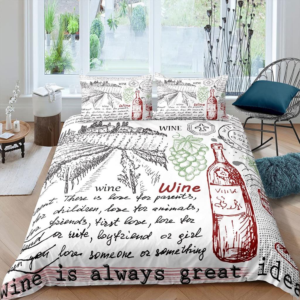 Purple Grape Comforter Cover Summer Fruit Duvet Cover Grapevine Leaves Plant Bedding Set Natural Garden Themed Quilt Cover