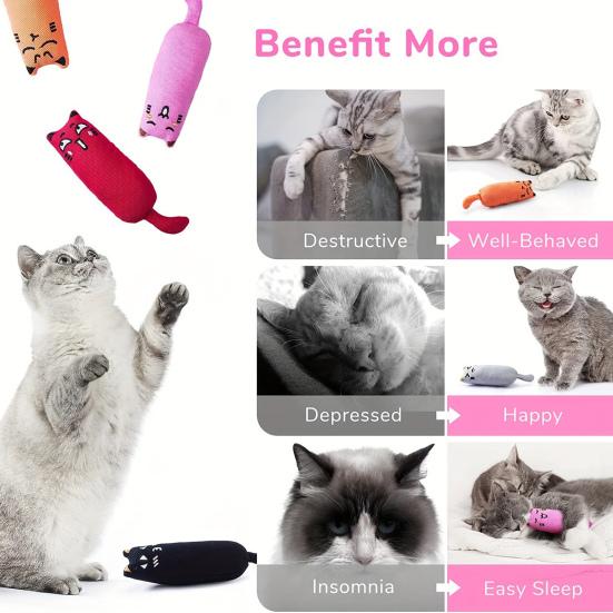 5Pcs Cat Chew Toy Boredom Stress Relief Pet Interactive Catnip Toy Calming Plush Cat Doll Animal Teething Cleaning Toy Pet Supplies