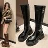 Мотоциклетные ботинки Ретро Пряжка на ремне Круглый носок Высокая водонепроницаемая платформа На молнии Длинные женские модные ботинки Коричневый Черный Botas Mujer