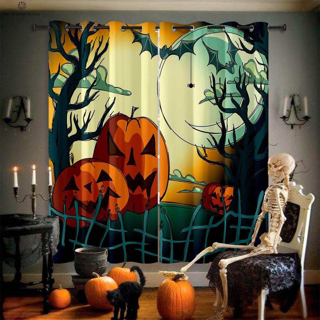 Шторы для украшения на Хэллоуин, привидение, тыква, ведьма, мультяшный принт, спальня, гостиная, праздничная вечеринка