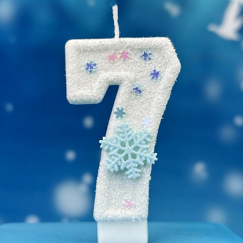 1 шт. Цифра 0-9 с блестками на день рождения, украшение для торта, белые цифровые свечи без Смога, свечи на день рождения, тема снежинки