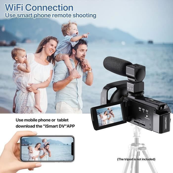 Caméscope 4K Caméra Vidéo UHD 48MP WiFi IR Vision Nocturne,Zoom Numérique 16X .