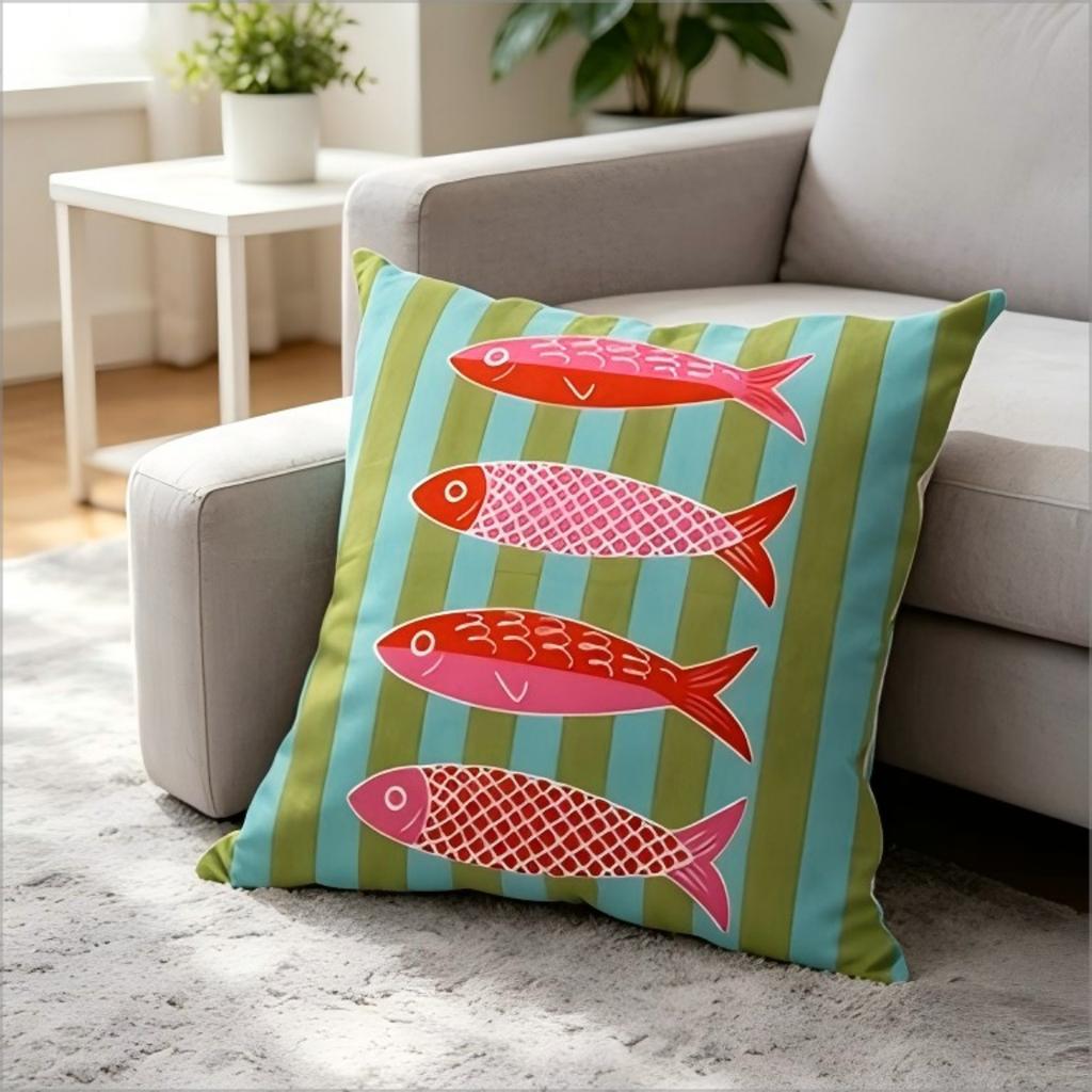 Bohemian Sardine Print Pillow Cover Retro Fish Can Cushion Case Home Decorative Throw Pillow Cover For Sofa Bedroom Home