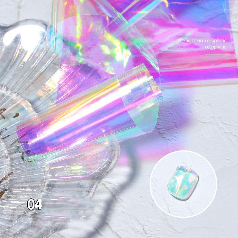 1 упаковка, голографическая целлофановая наклейка для дизайна ногтей, наклейки из стекла Авроры, ледяная бумага, украшения для дизайна ногтей 5*20 см