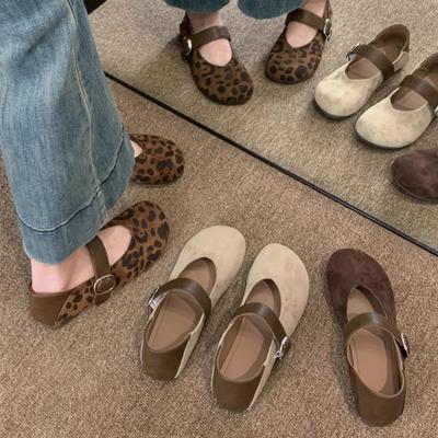 Осенние ретро универсальные туфли Мэри Джейн с леопардовым принтом женские на плоской подошве удобные на одном ремешке два способа носки с неглубоким вырезом одинарные туфли