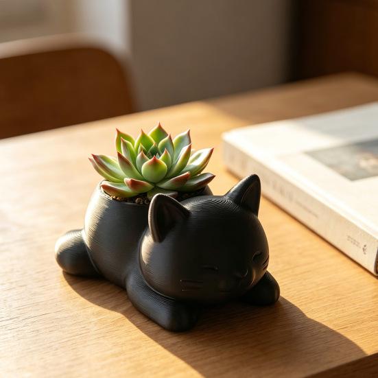 3D-печатный цветочный горшок для кошек Лежащий котенок Суккуленты Травяные растения Горшок-контейнер для дома В помещении На улице Балкон Сад Декор