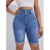 Women Summer High Waist Knee Length Denim Shorts Ladies Stretch Jeans Short Pants