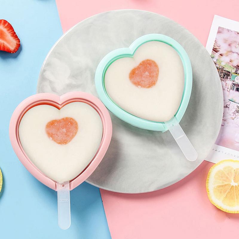 Силиконовая форма для изготовления мороженого с полипропиленовой крышкой и наклейками, создатель мороженого с прекрасным сердцем