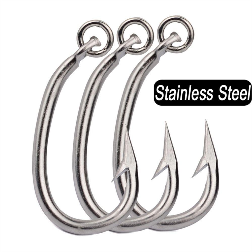 5Pcs Stainless Steel Circle Fishing Hooks Barbed Big Game Hook Tuna Fishhooks  Boat Sea Fishing