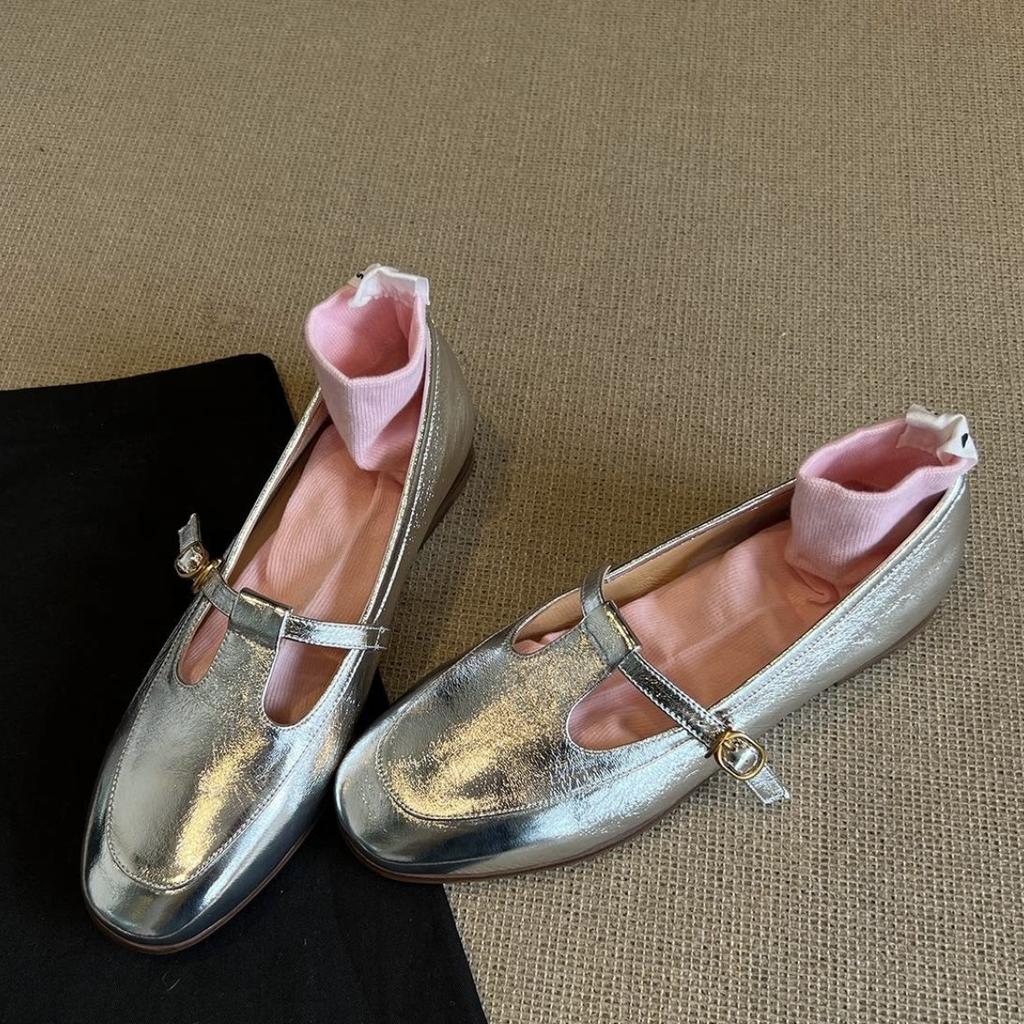 Весенняя коллекция 2025 года из коровьей кожи ~ удобные однобортные туфли с Т-образной застежкой для девушек, на мягком ветру, с низким каблуком, с небольшим вырезом, на плоской подошве