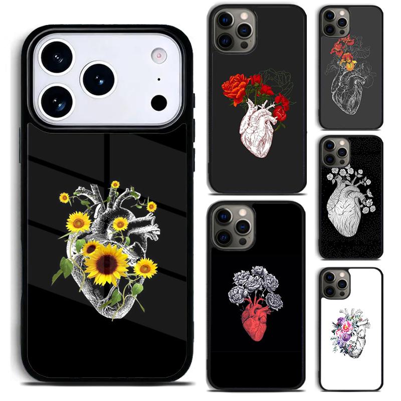 Flower Heart Phone Case for iPhone 17 16 15 Pro Max Air 14 13 12 11 Plus Shockproof Cover