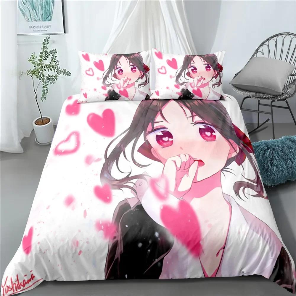 Аниме Kaguya-sama: Любовь — это война Напечатанный на 3D Пододеяльник Комплекты постельного белья Двуспальный Полуторный Полный Квинсайз Кингсайз Взрослый Детский Постельное белье Покрывало для одеяла