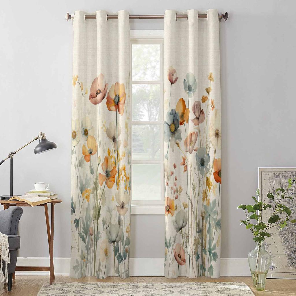 Watercolor Flowers Leaves Vintage Window Curtains for Living Room Luxury Bedroom Curtain Kitchen Blinds Drapes Curtains