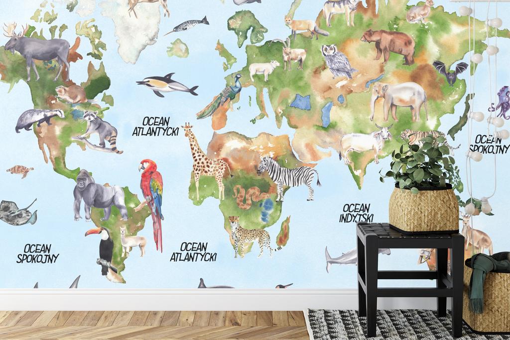 Photomural Watercolor World Map Self-Adhesive Mural 152.5x104