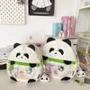 Plush Cartoon Panda Backpack With Bring The Same Panda Pendant For Children