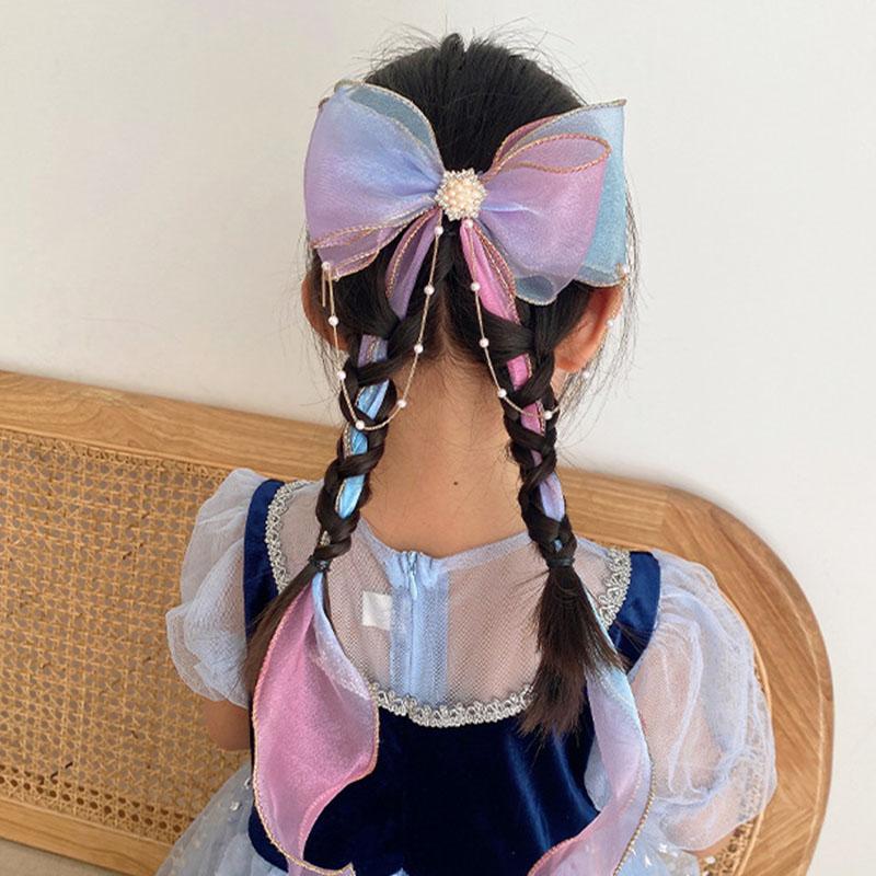Шифоновые заколки для волос с бантом для маленьких девочек, красочные длинные ленты, детские заколки для волос, милая принцесса, детские аксессуары для волос, новый стиль